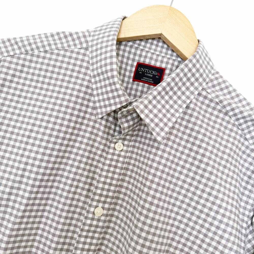 Untuckit Gray Plaid Cotton Long Sleeve Button Down Sz L